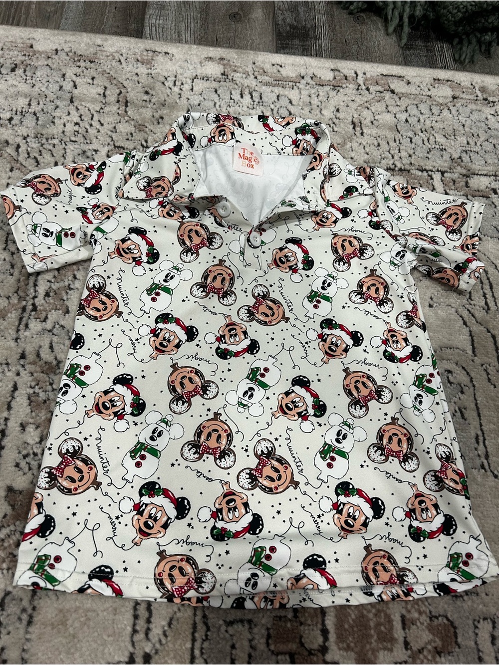 White Disney Holiday Character Print Polo for Kids
